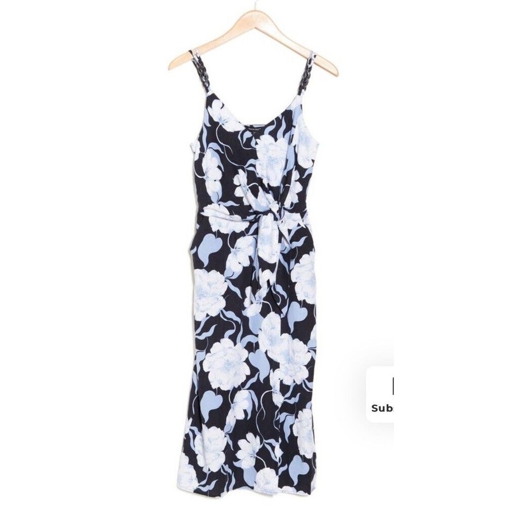 NWT Ellen Tracy Side Tie Linen Blend Midi Dress Women's XS Floral - Picture 3 of 16